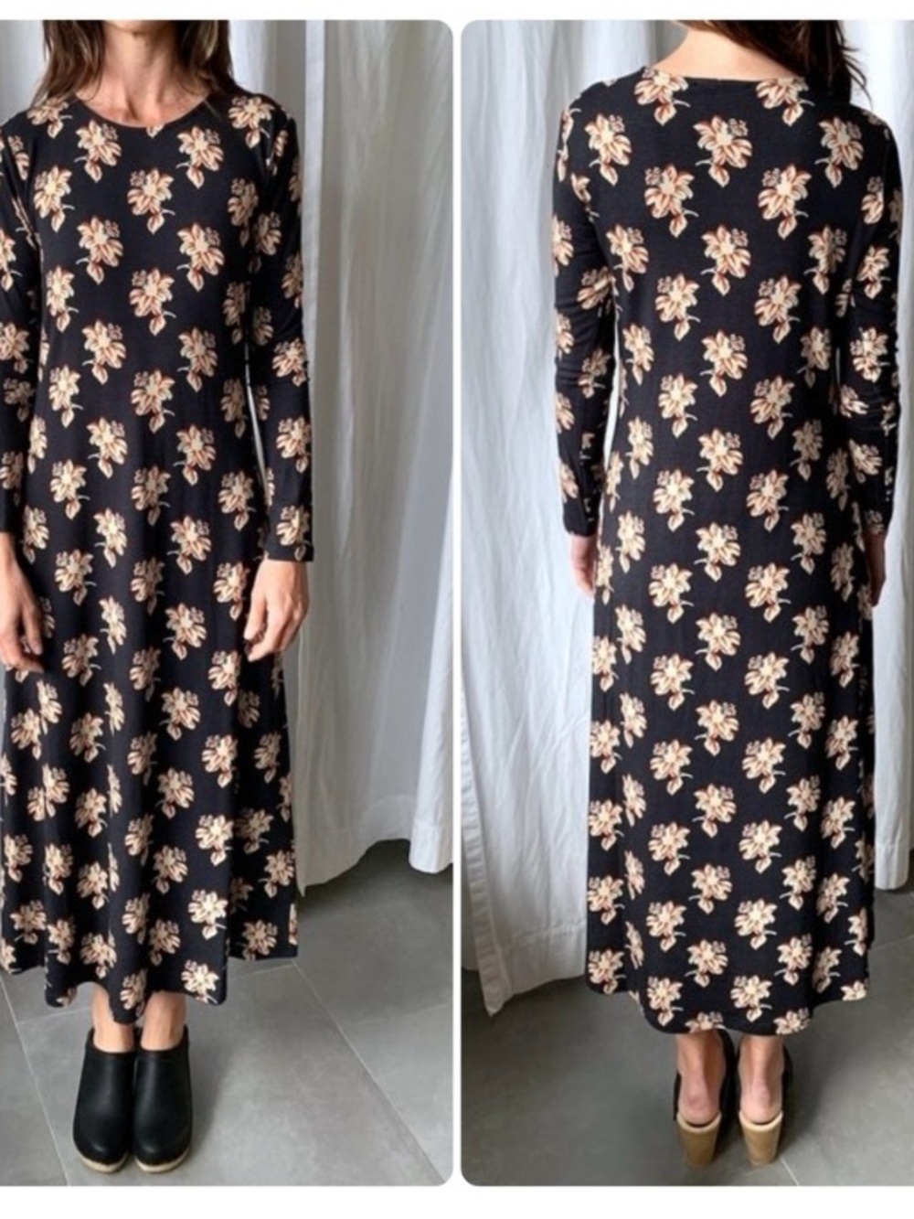 No. 6 Womens Lagenlook Modest Floral Jersey Cotton Modal Long Sleeve Aki Dress M